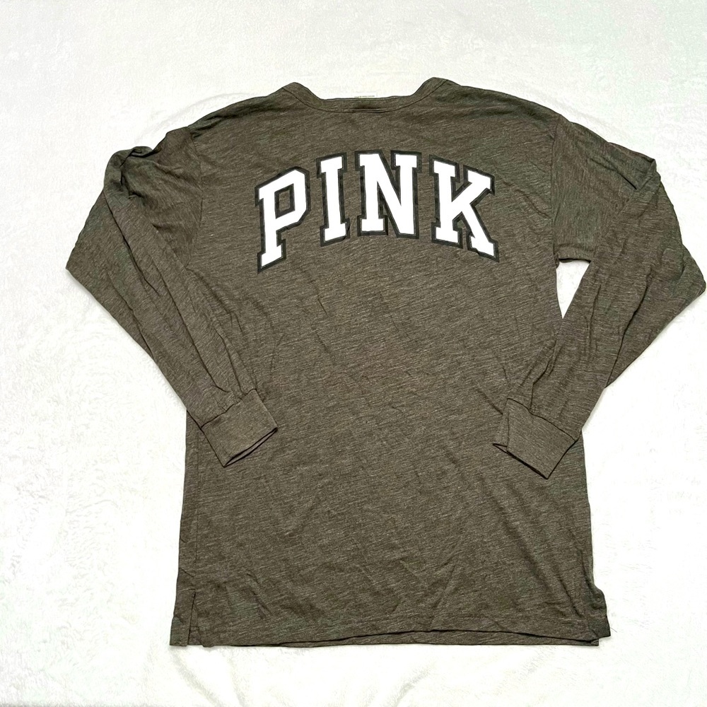 VS PINK olive green Henley button long sleeve campus tee!